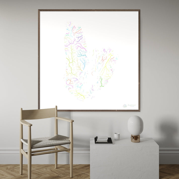 Cabo Bretón - Mapa de la cuenca del río, pastel sobre blanco - Impresión de Bellas Artes