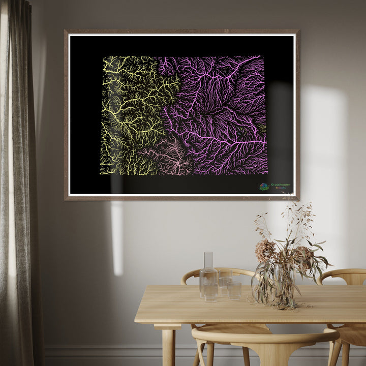 Colorado - River basin map, pastel on black - Fine Art Print