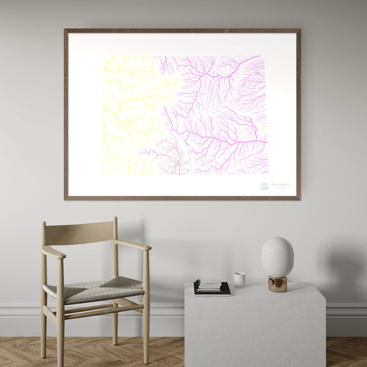 Colorado - Carte du bassin fluvial, pastel sur blanc - Fine Art Print