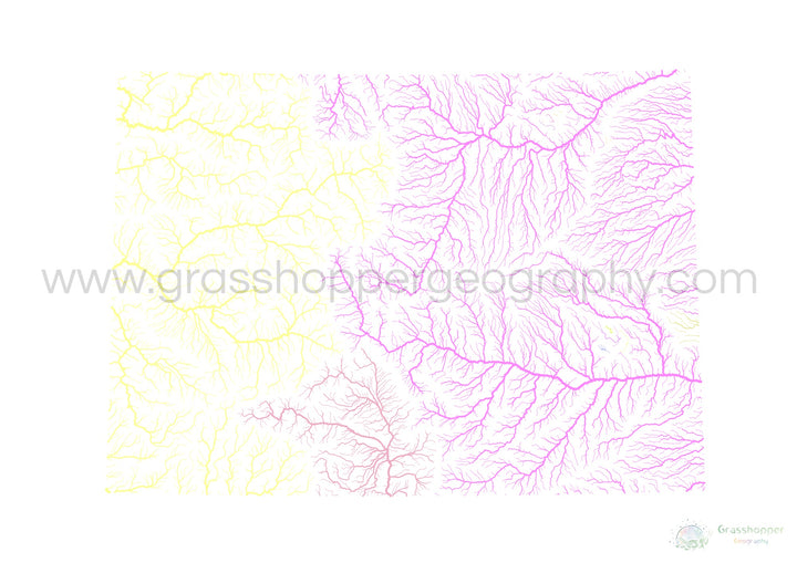 Colorado - Carte du bassin fluvial, pastel sur blanc - Fine Art Print