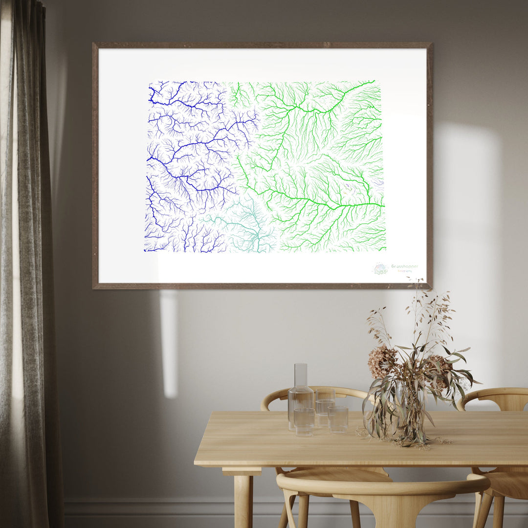 Colorado - Carte du bassin fluvial, arc-en-ciel sur blanc - - Tirage d'art