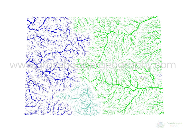 Colorado - Mapa de la cuenca del río, arco iris sobre blanco - - Impresión de bellas artes