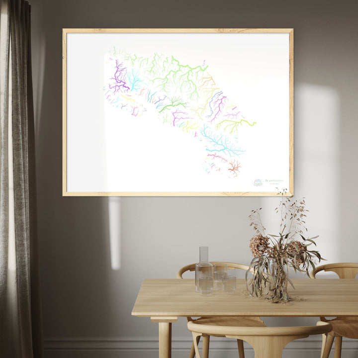 Costa Rica - River basin map, pastel on white - Fine Art Print