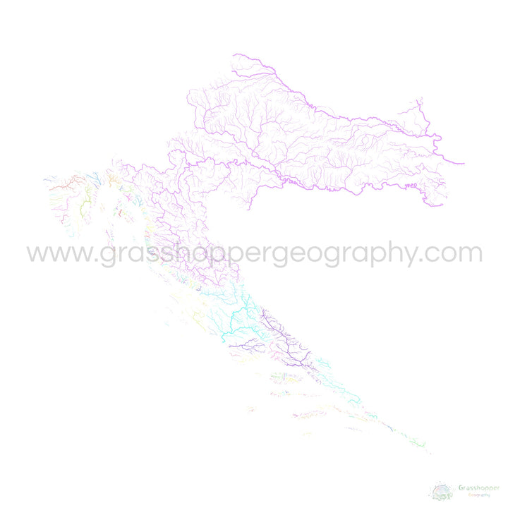 Croatia - River basin map, pastel on white - Fine Art Print