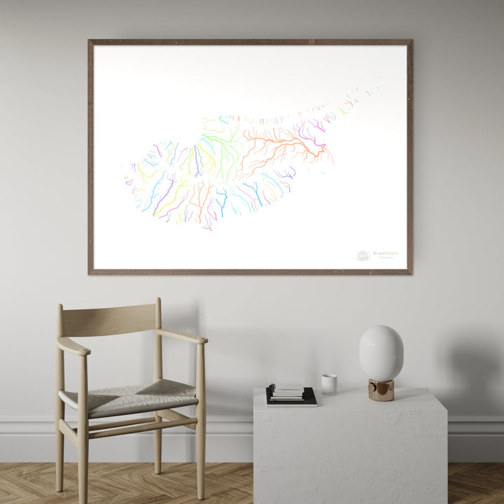 River basin map of Cyprus, pastel colours on white - Fine Art Print