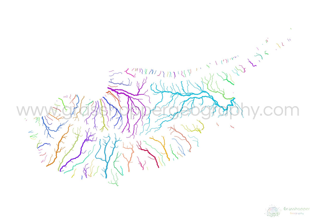 Chipre - Mapa de la cuenca fluvial, arco iris sobre blanco - - Impresión de bellas artes