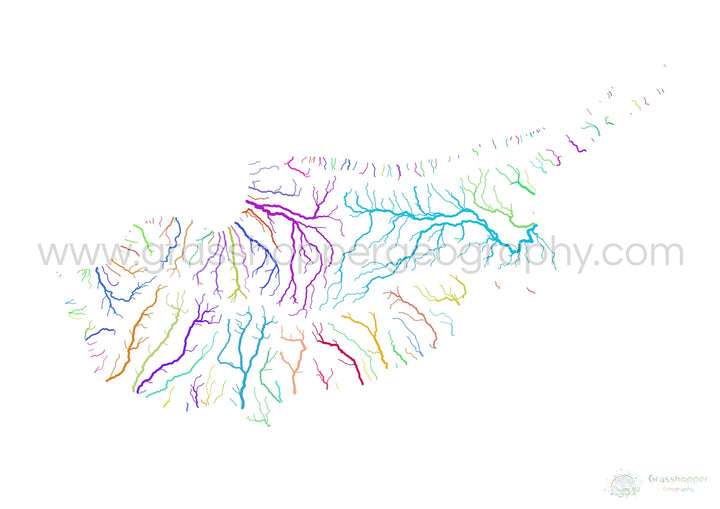 塞浦路斯 - 河流流域地图，白色彩虹 - - 美术印刷品
