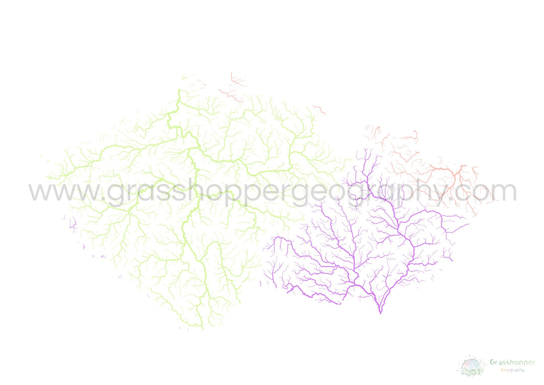 Czechia - River basin map, pastel on white - Fine Art Print