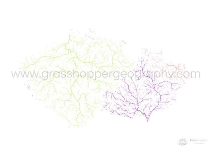 Czechia - River basin map, pastel on white - Fine Art Print