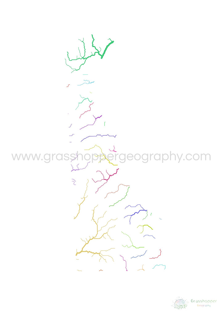 Delaware - Mapa de la cuenca del río, arco iris sobre blanco - Impresión de bellas artes