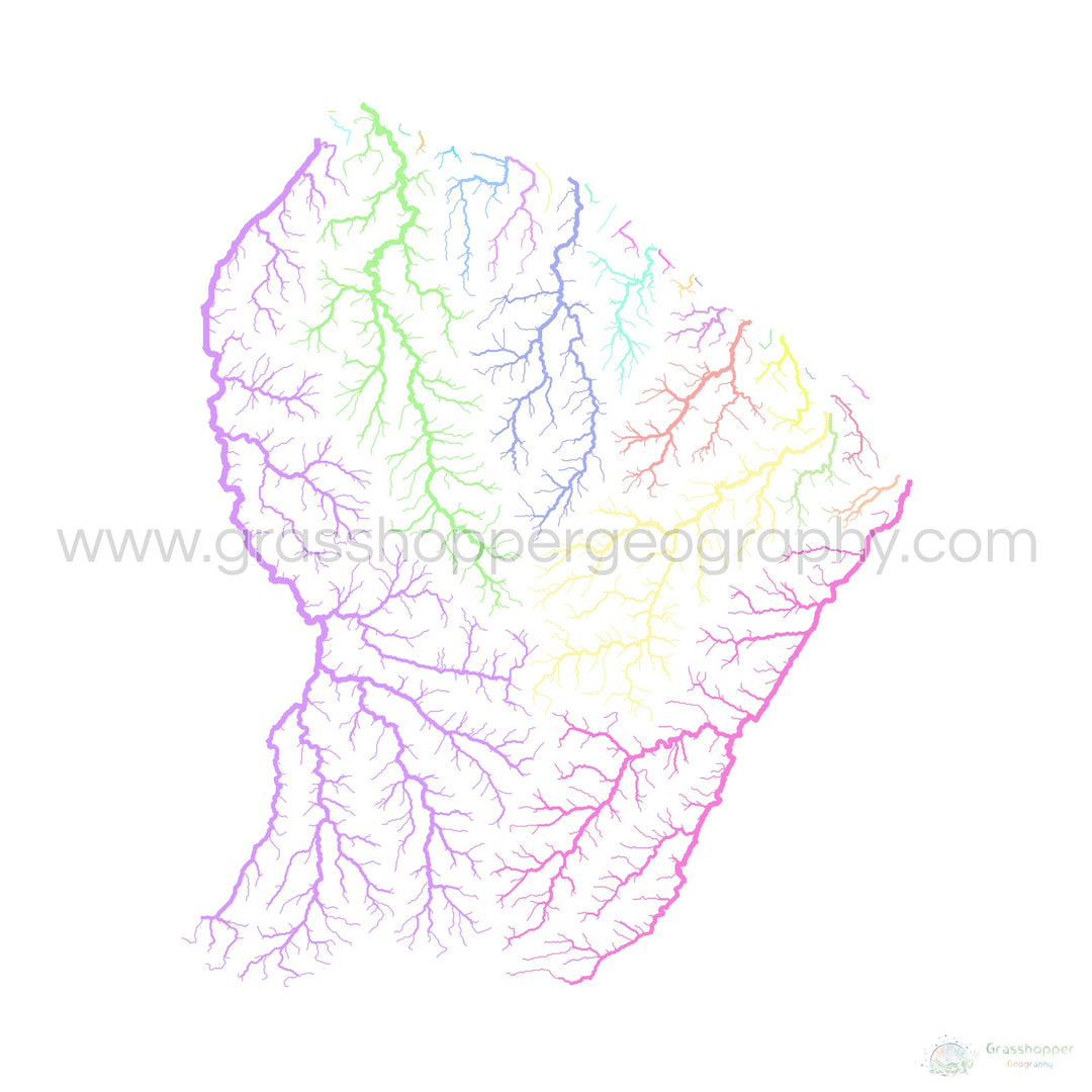 French Guiana - River basin map, pastel on white - Fine Art Print