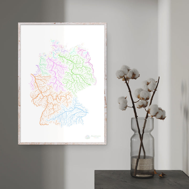 Germany - River basin map, pastel on white - Fine Art Print