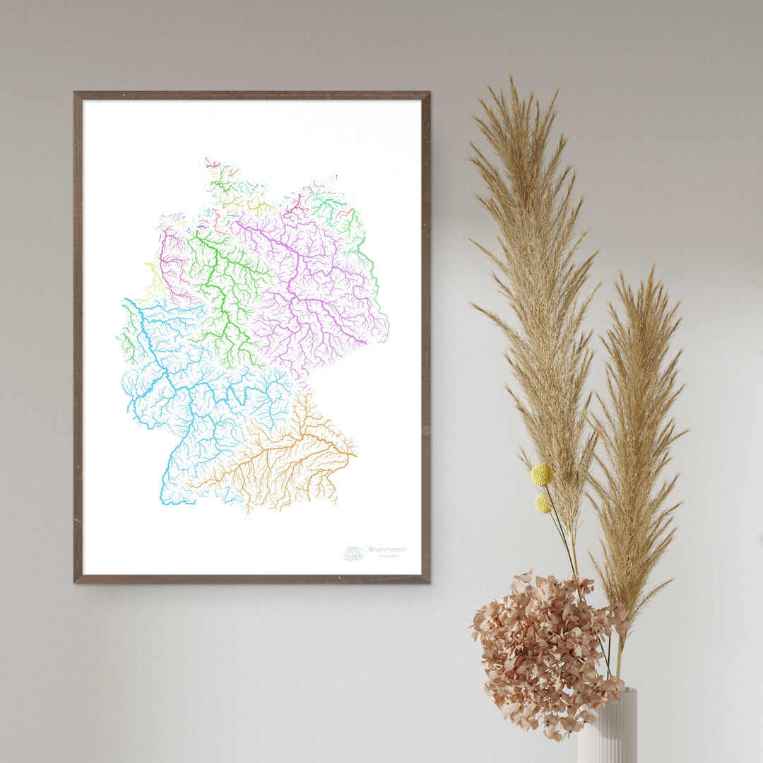 River basin map of Germany, rainbow colours on white Fine Art Print