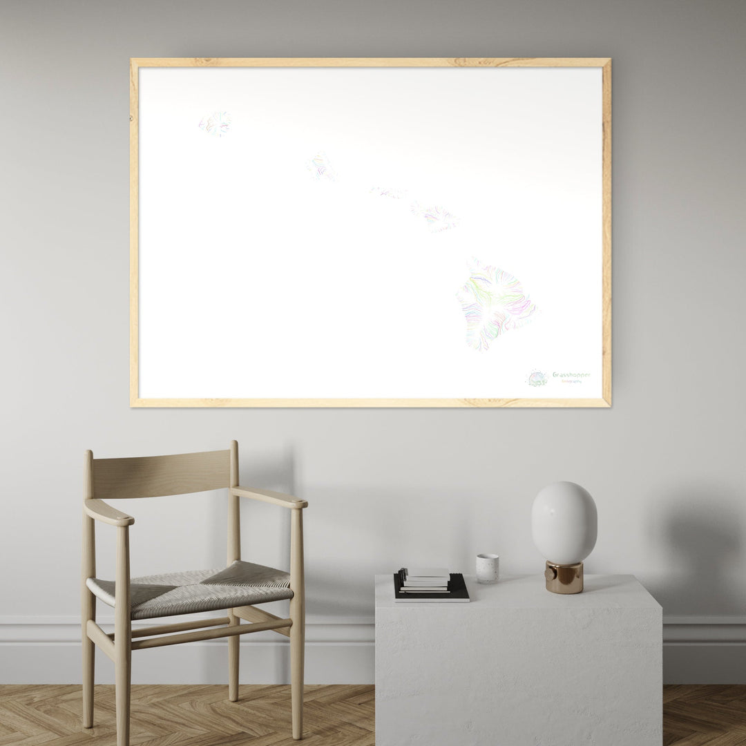 Hawaï - Carte du bassin fluvial, pastel sur blanc - Fine Art Print