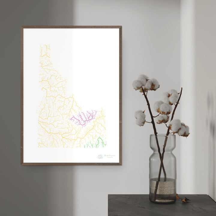 Idaho - Carte du bassin fluvial, pastel sur blanc - Fine Art Print