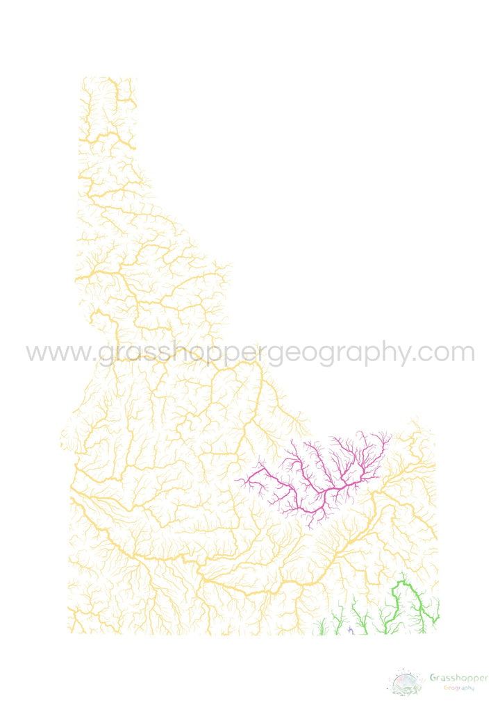 River basin map of Idaho, pastel colours on white - Fine Art Print