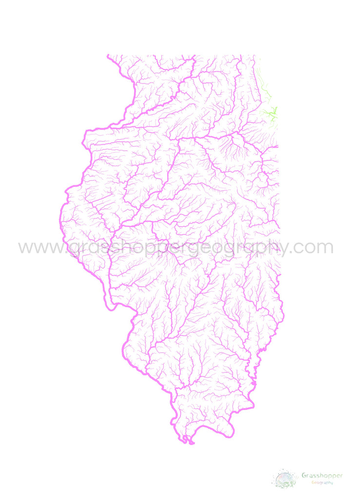Illinois - Mapa da bacia hidrográfica, pastel sobre branco - Impressão de belas artes