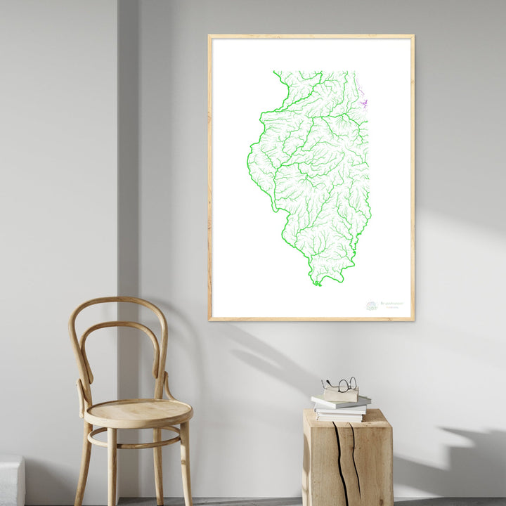 River basin map of Illinois, rainbow colours on white Fine Art Print