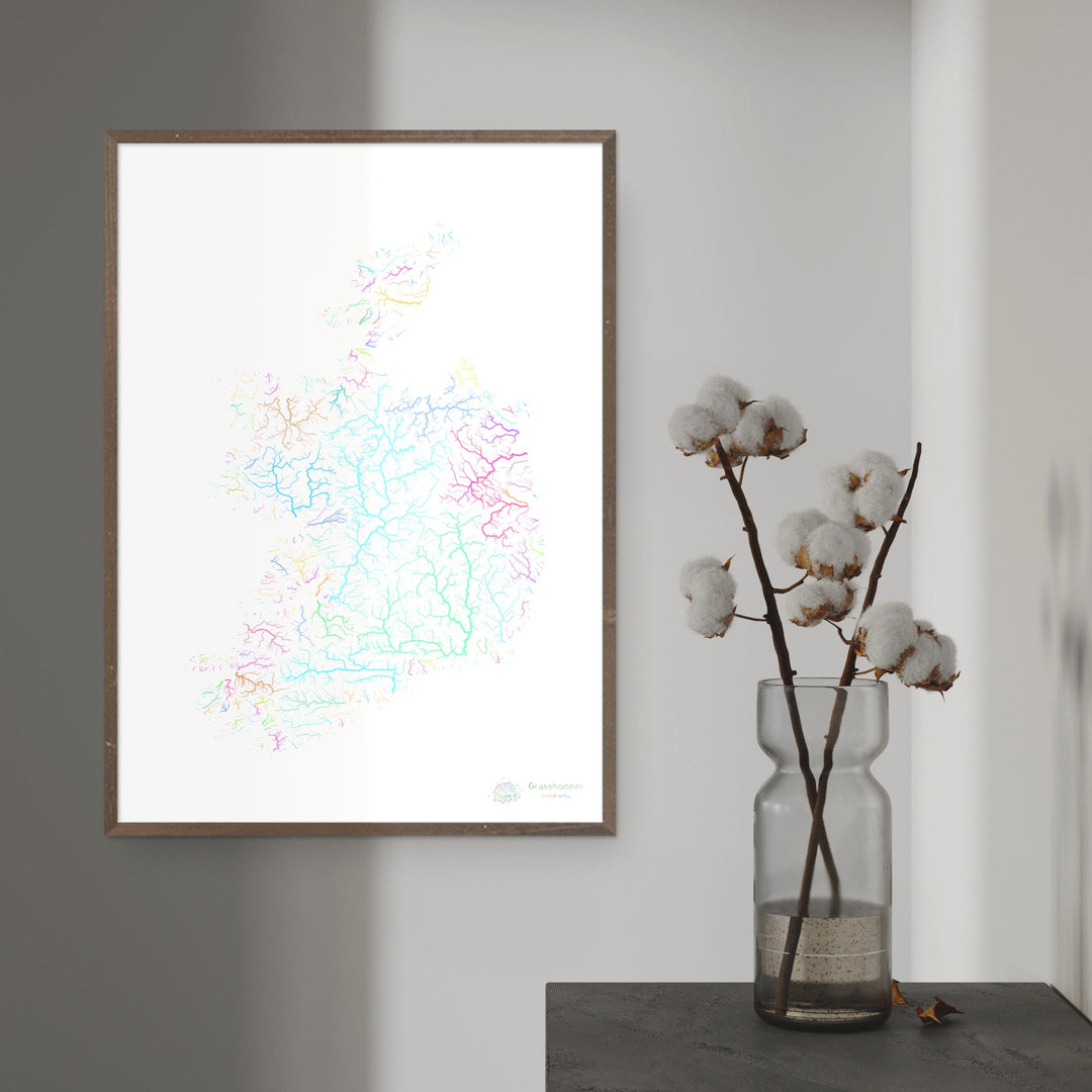 Ireland - River basin map, pastel on white - Fine Art Print