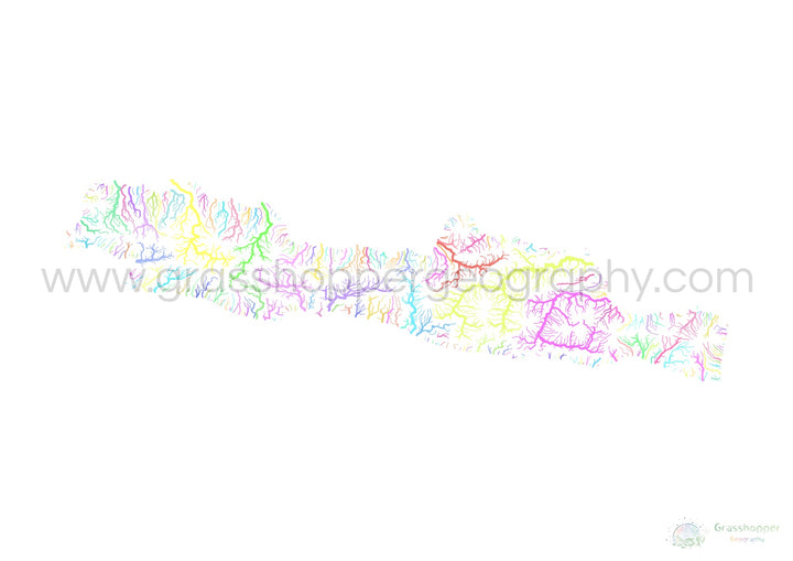 Java - Mapa da bacia hidrográfica, pastel sobre branco - Impressão de belas artes