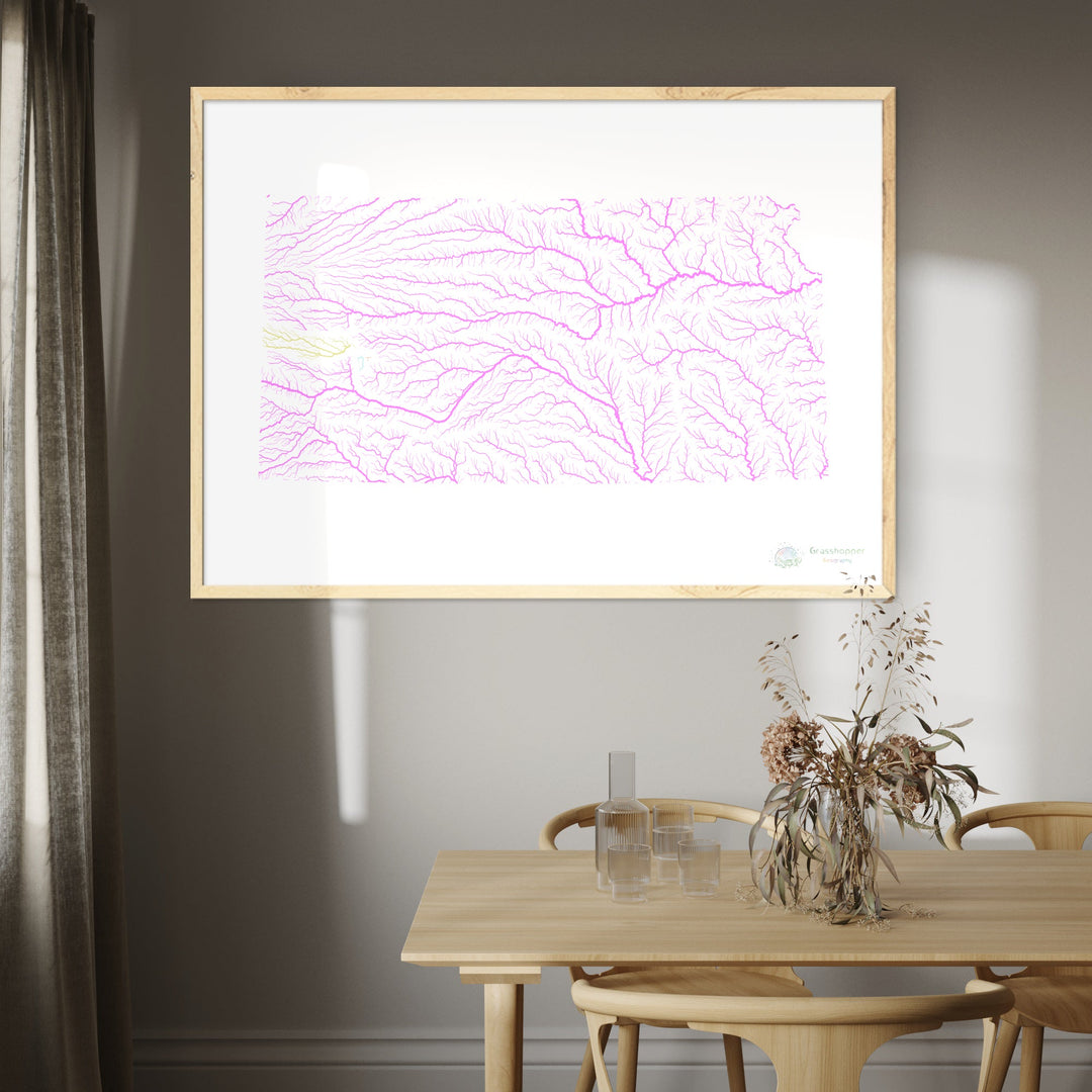 Kansas - River basin map, pastel on white - Fine Art Print