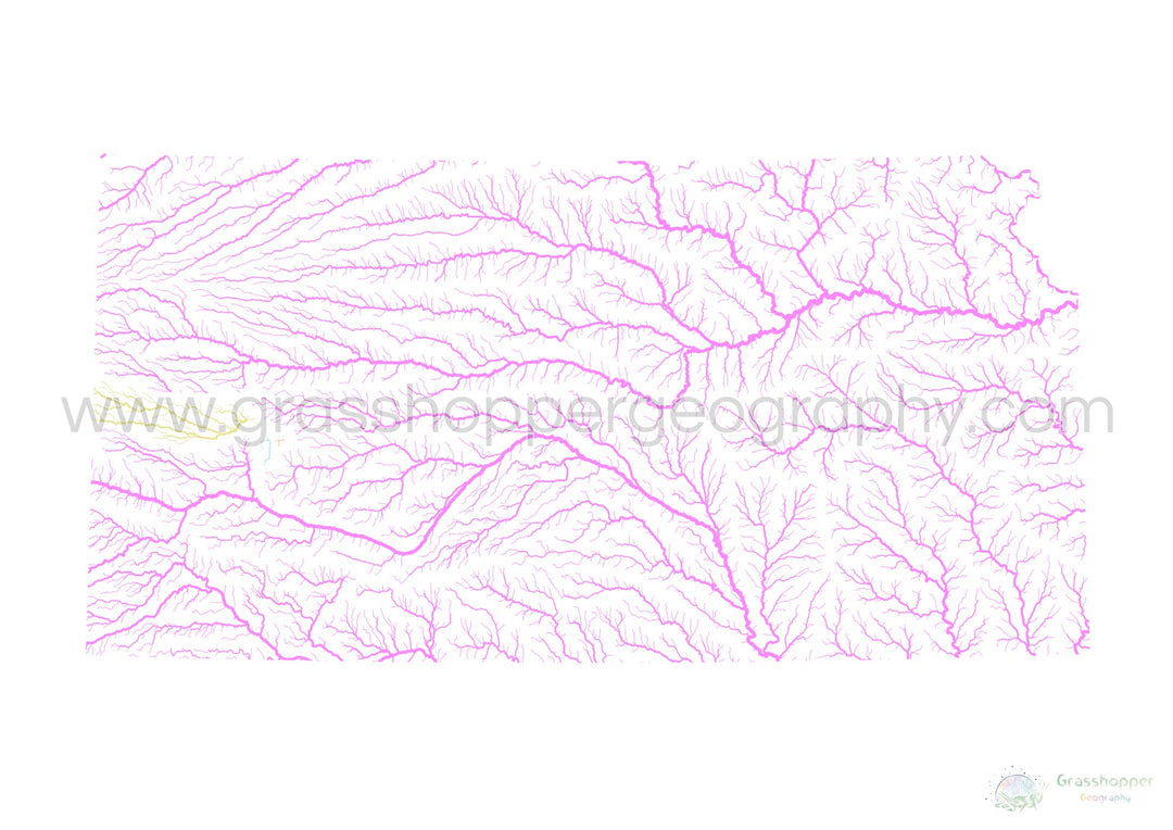 Kansas - River basin map, pastel on white - Fine Art Print