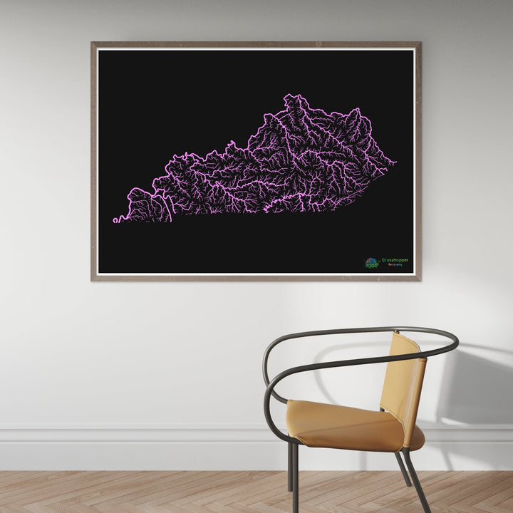 Kentucky - River basin map, pastel on black - Fine Art Print