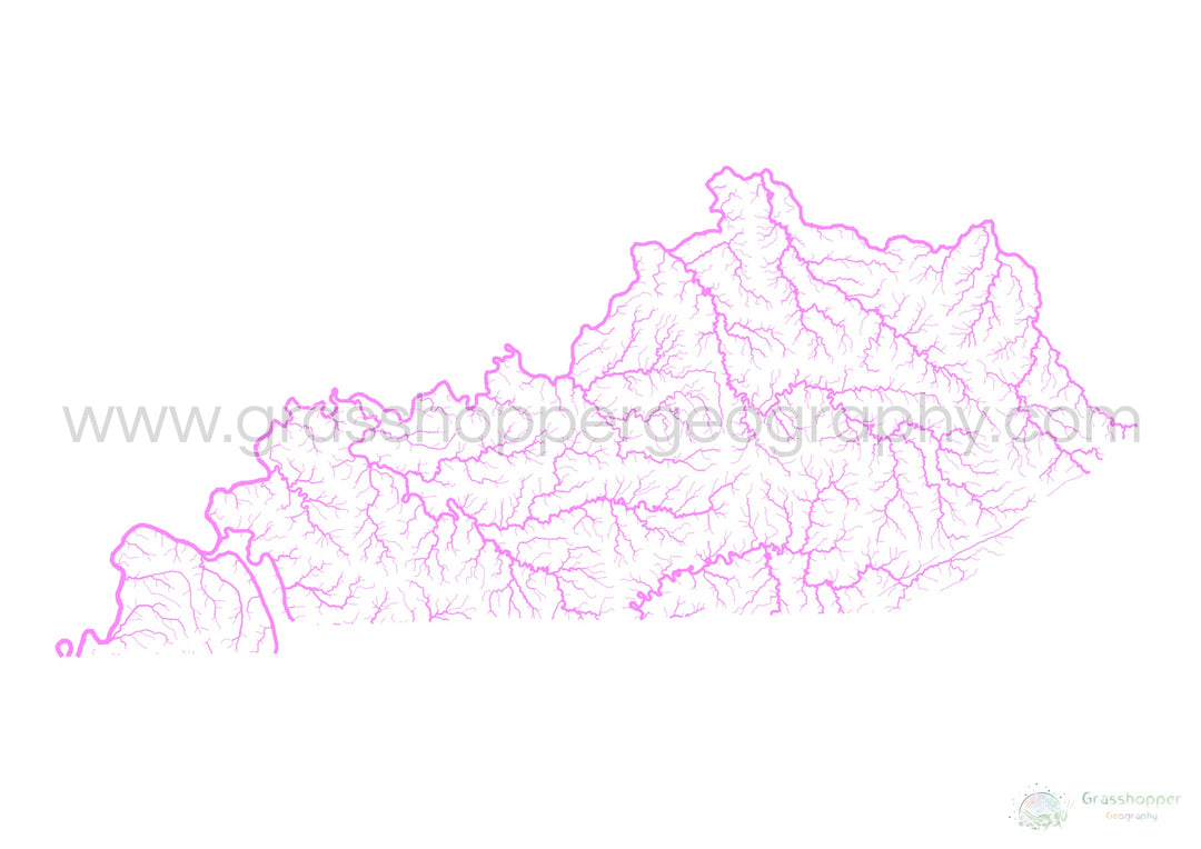 River basin map of Kentucky, pastel colours on white - Fine Art Print