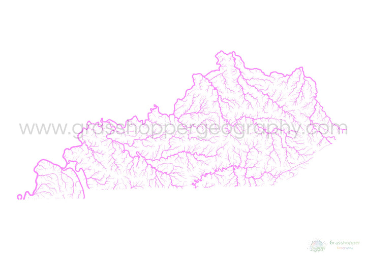 Kentucky - River basin map, pastel on white - Fine Art Print