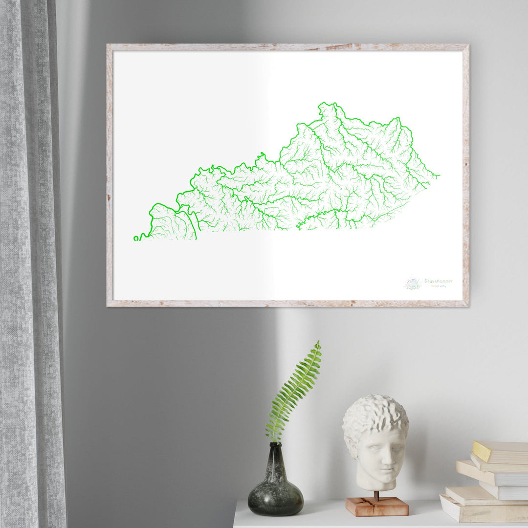 Kentucky - River basin map, rainbow on white - Fine Art Print