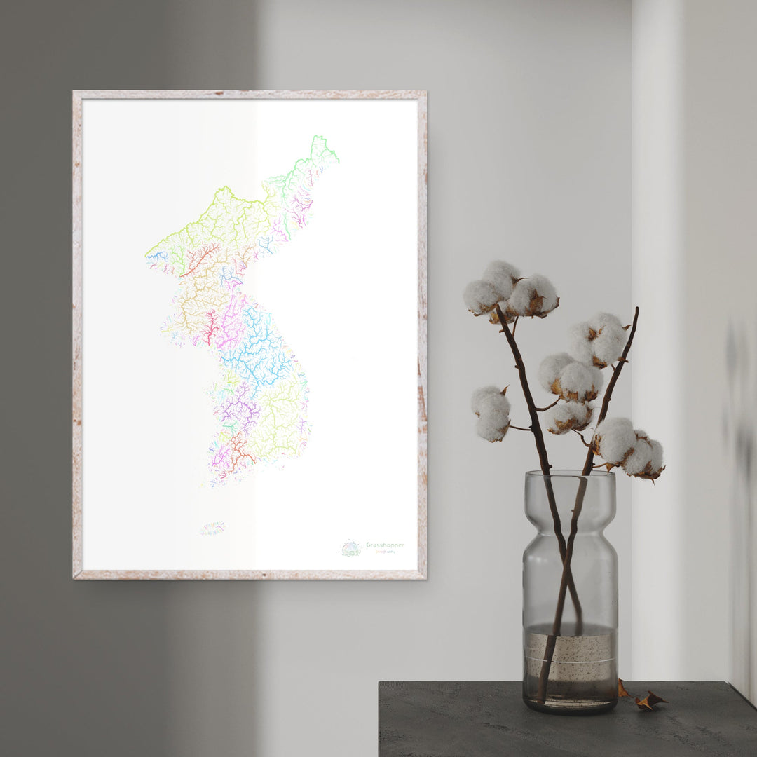 Korea - River basin map, pastel on white - Fine Art Print