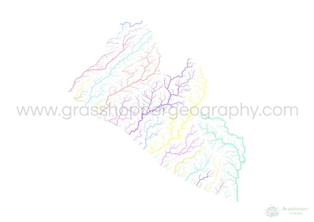 Liberia - River basin map, pastel on white - Fine Art Print