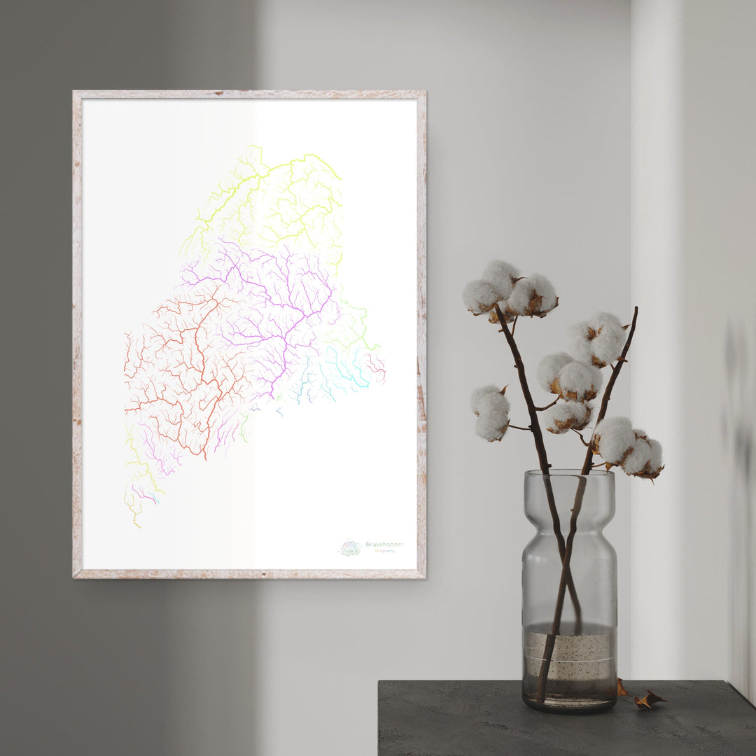 River basin map of Maine, pastel colours on white - Fine Art Print
