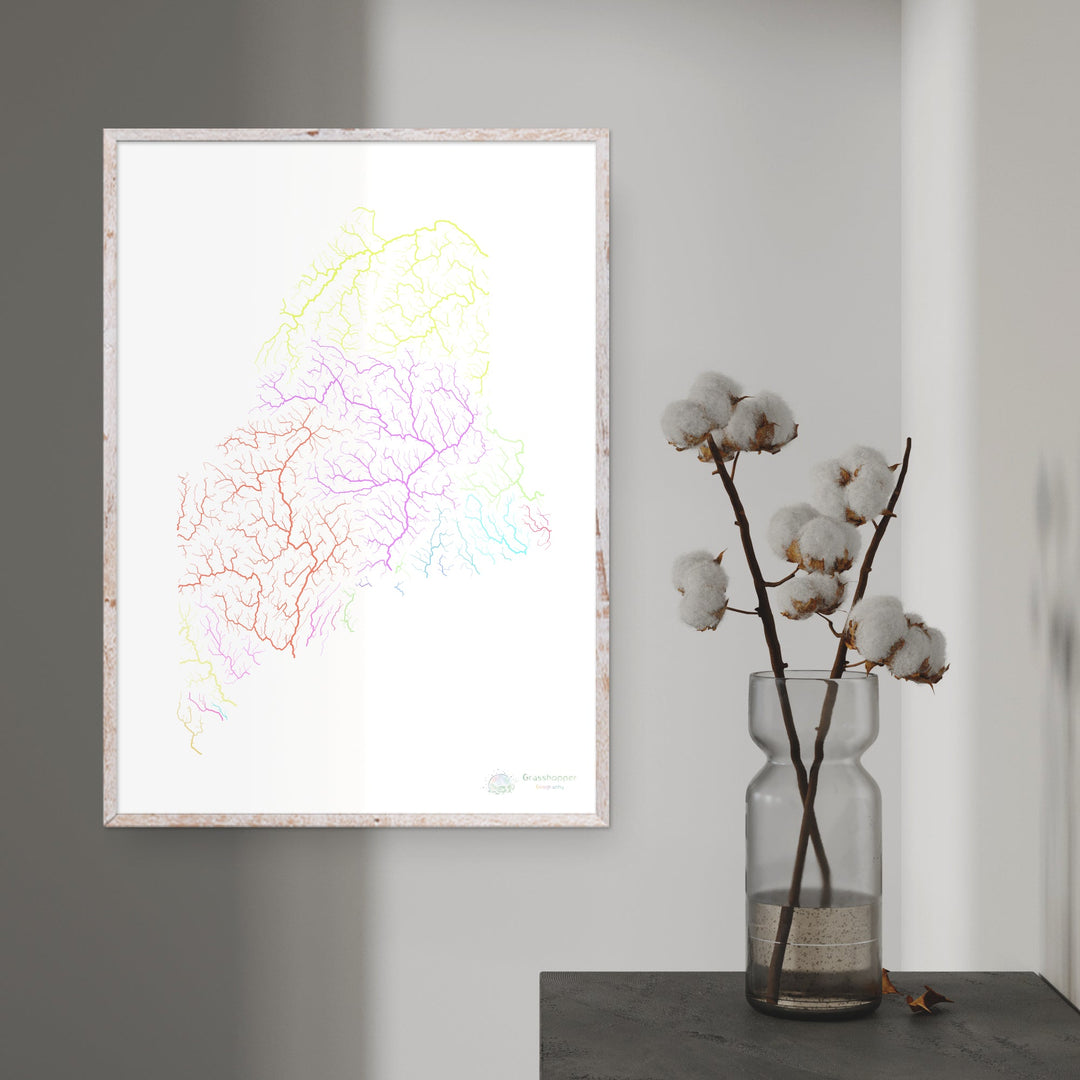 Maine - River basin map, pastel on white - Fine Art Print