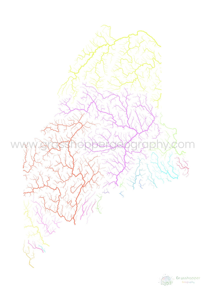 River basin map of Maine, pastel colours on white - Fine Art Print
