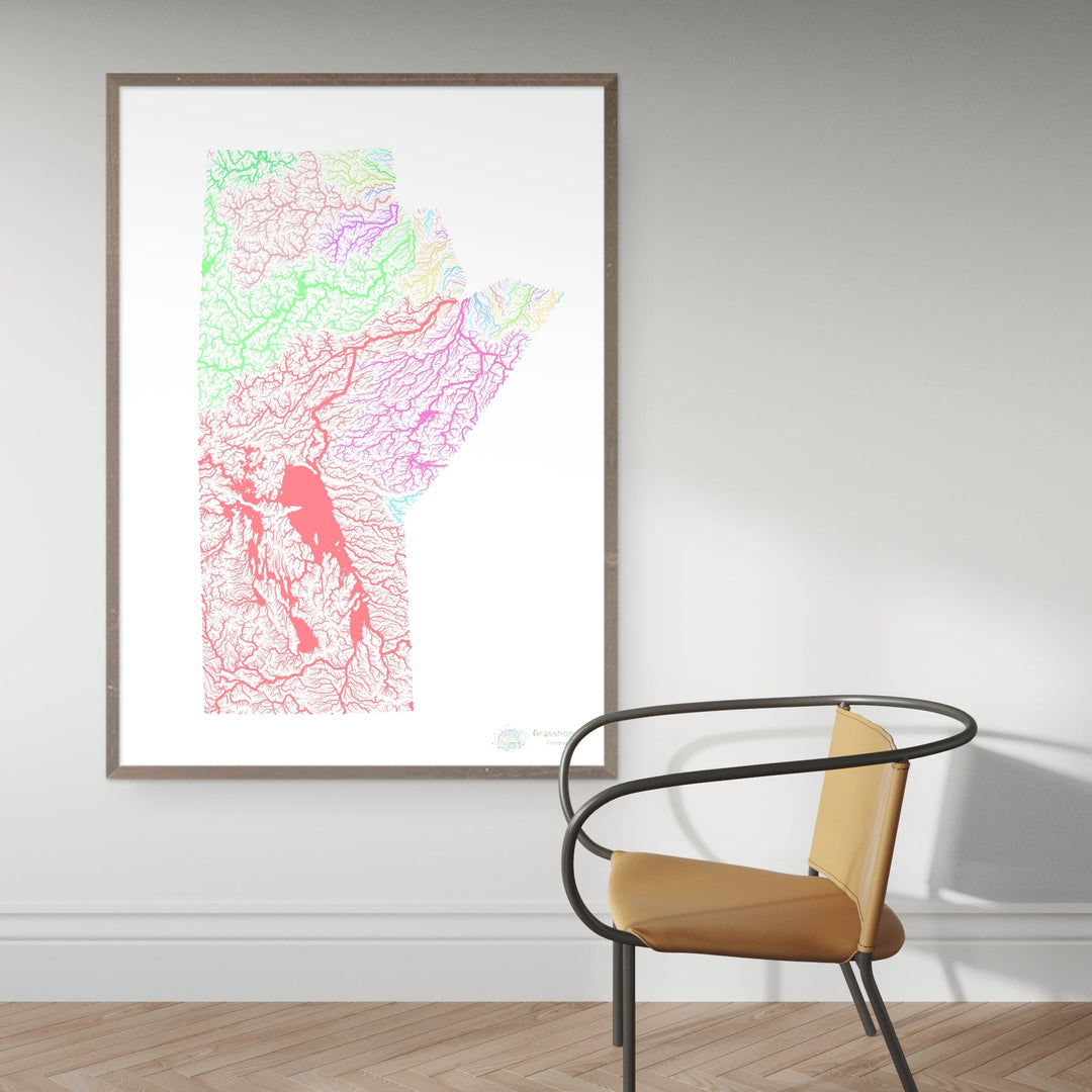 River basin map of Manitoba, pastel colours on white - Fine Art Print
