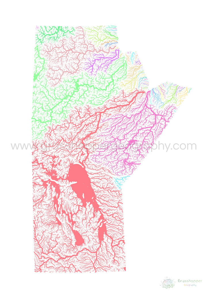 Manitoba - River basin map, pastel on white - Fine Art Print