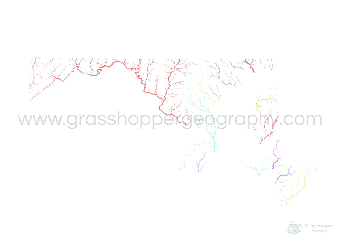 River basin map of Maryland, pastel colours on white - Fine Art Print
