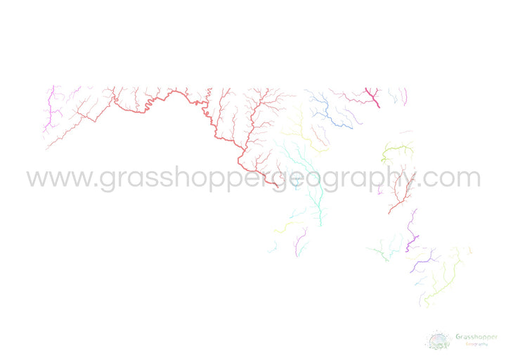 Maryland - River basin map, pastel on white - Fine Art Print