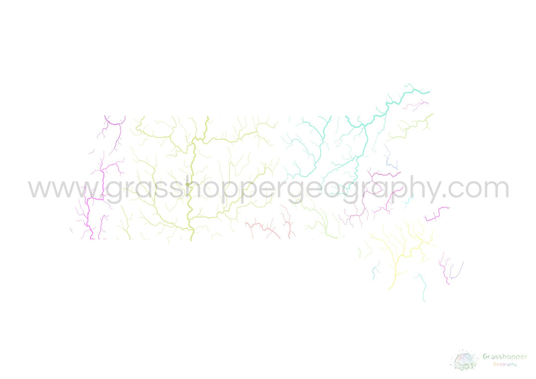 Massachusetts - River basin map, pastel on white - Fine Art Print