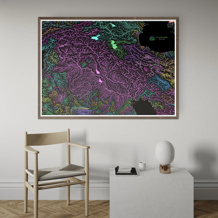 Mesopotamia - River basin map, pastel on black - Fine Art Print