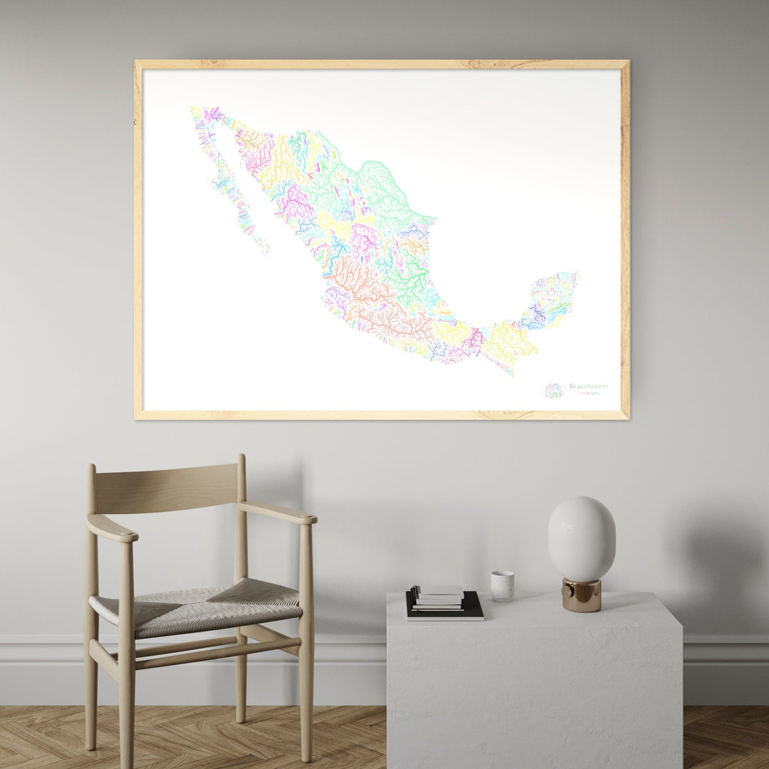 Mexico - River basin map, pastel on white - Fine Art Print