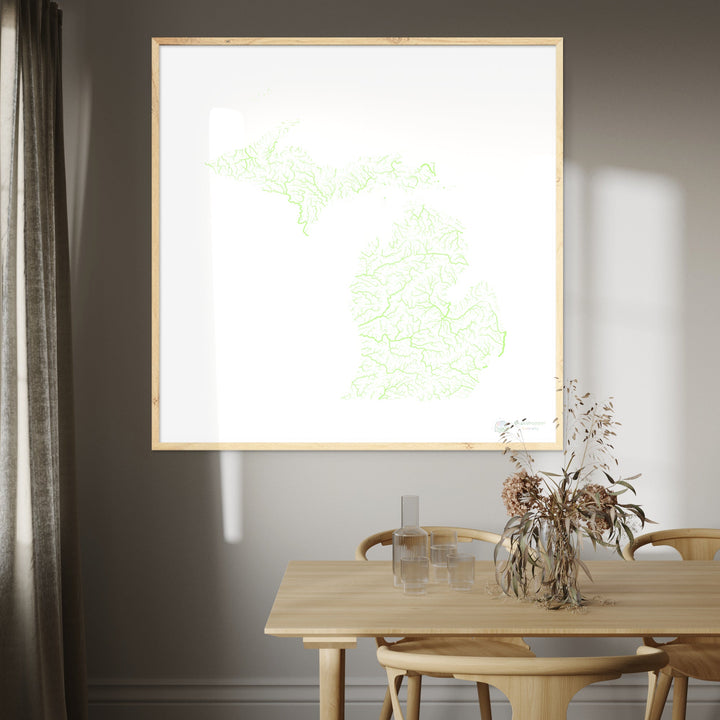 Michigan - River basin map, pastel on white - Fine Art Print
