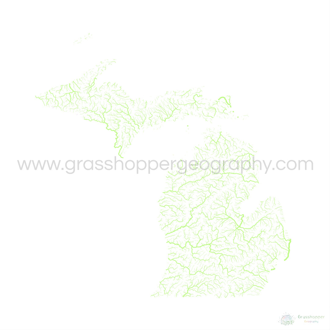 Michigan - River basin map, pastel on white - Fine Art Print