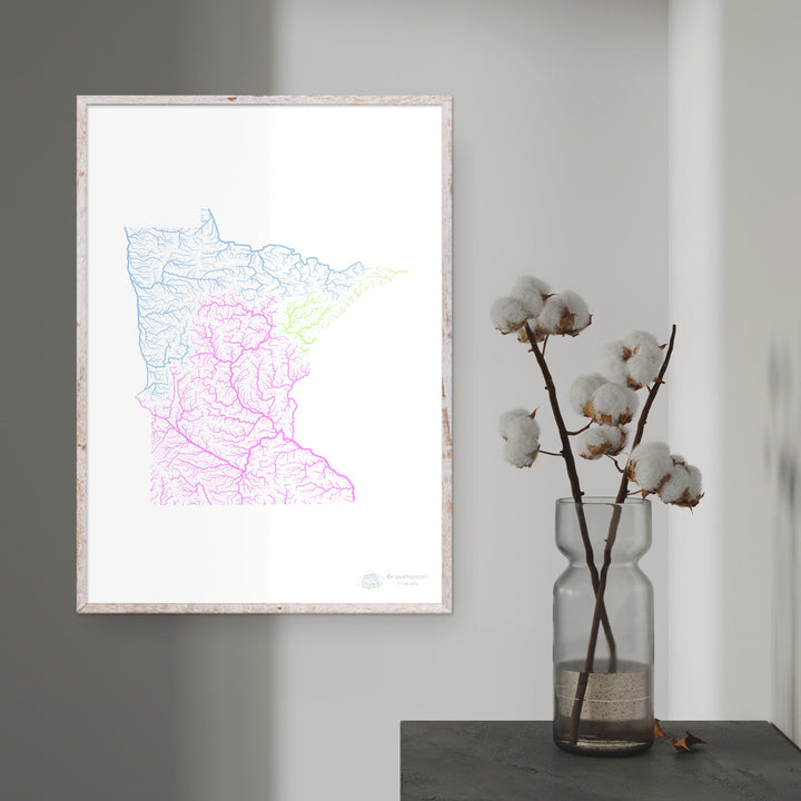 River basin map of Minnesota, pastel colours on white - Fine Art Print