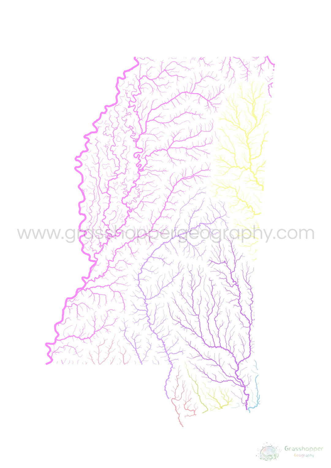 Mississippi - River basin map, pastel on white - Fine Art Print