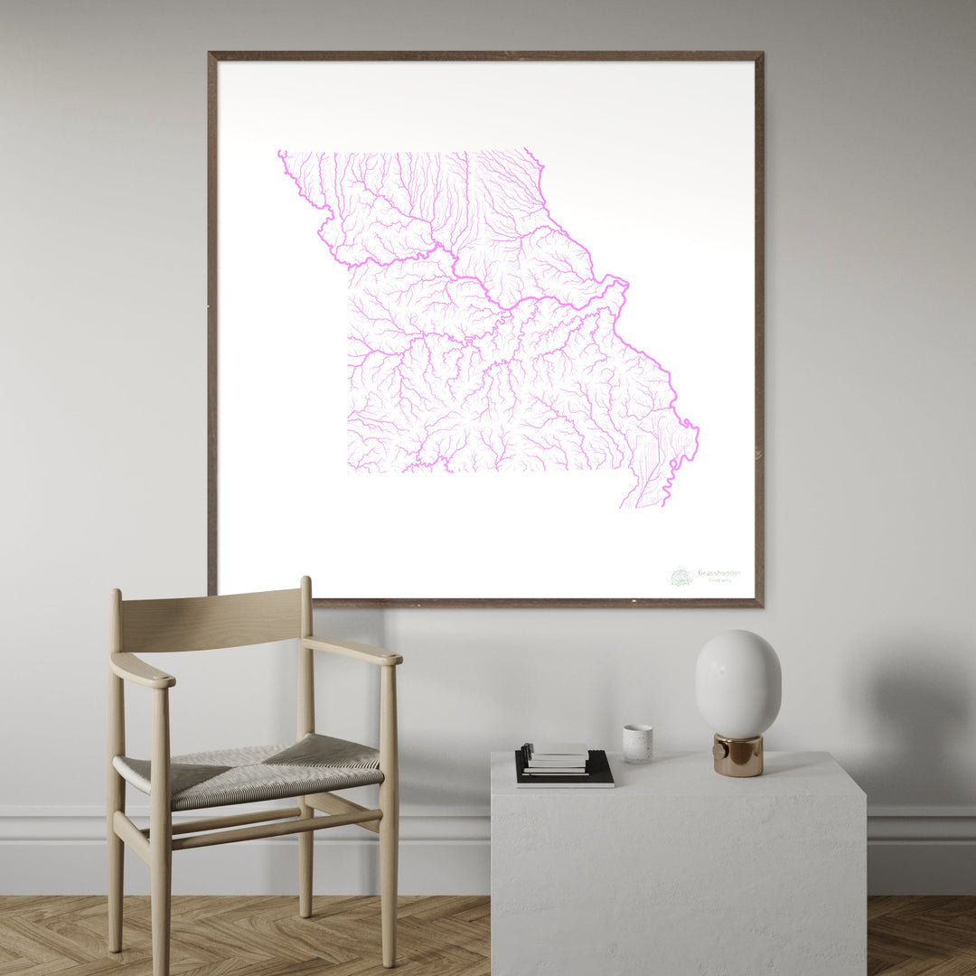 Missouri - River basin map, pastel on white - Fine Art Print