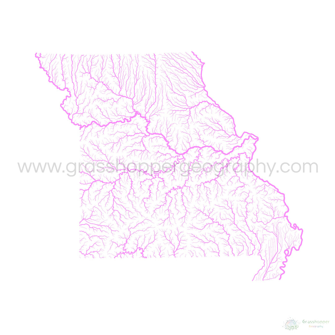 Missouri - River basin map, pastel on white - Fine Art Print