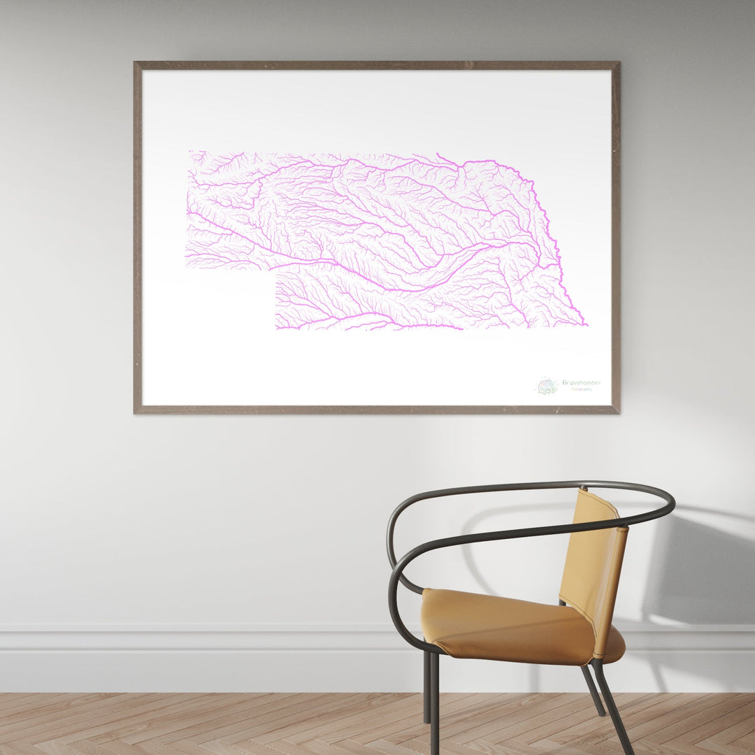 Nebraska - River basin map, pastel on white - Fine Art Print