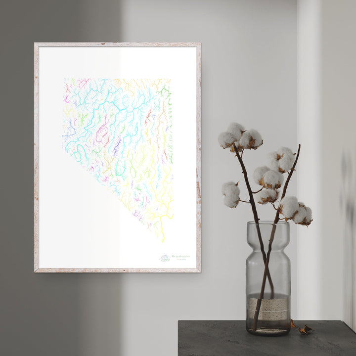 River basin map of Nevada, pastel colours on white - Fine Art Print